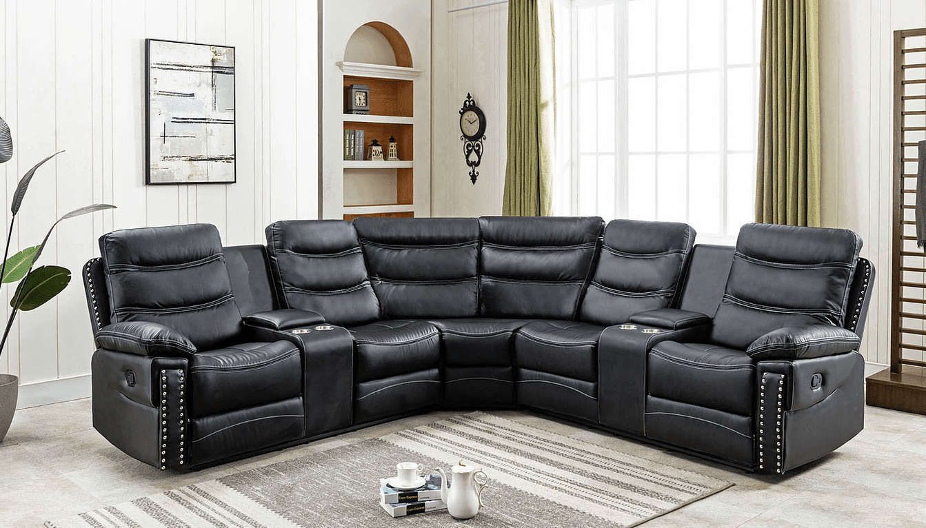Conley Black Studded Leather Air Sectional