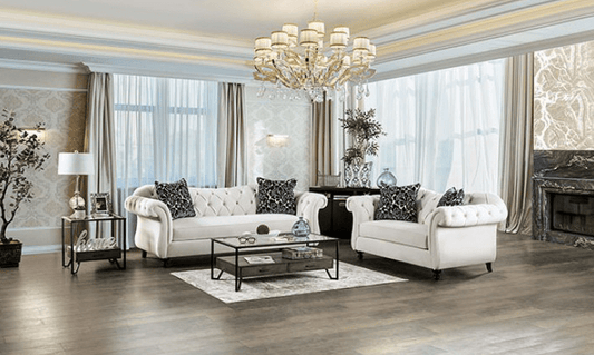 Antoinette Premium White Velvet Chesterfield Sofa & Loveseat Set