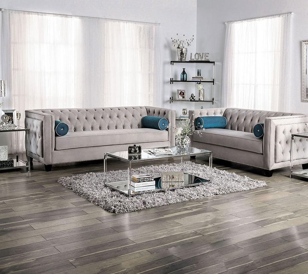 Silvan Warm Gray Tufted Velvet Sofa