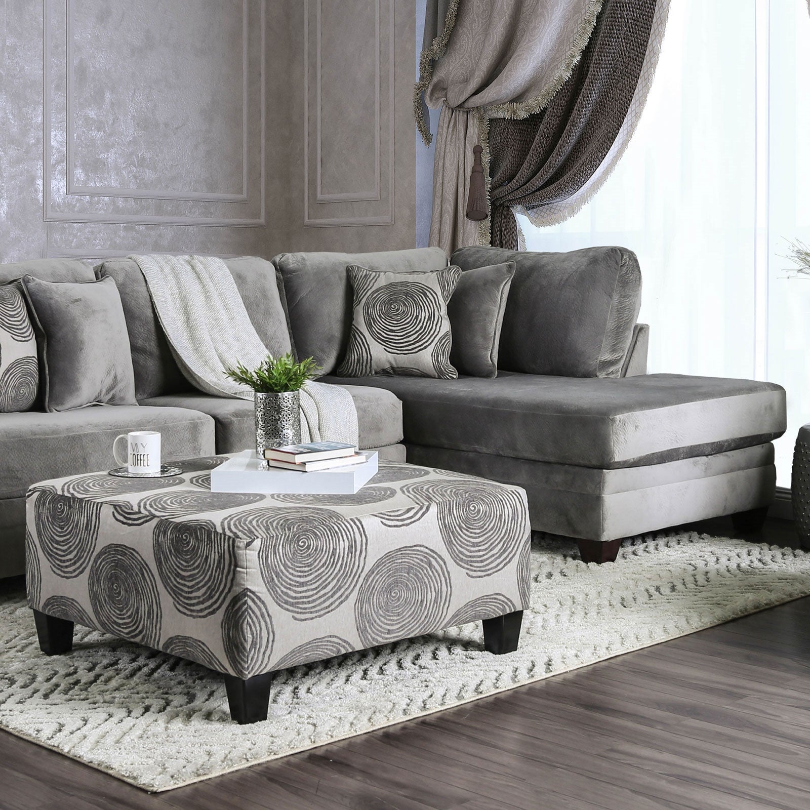 Bonaventura Ultra Plush Gray Microfiber Sectional - Furniture of America SM5143