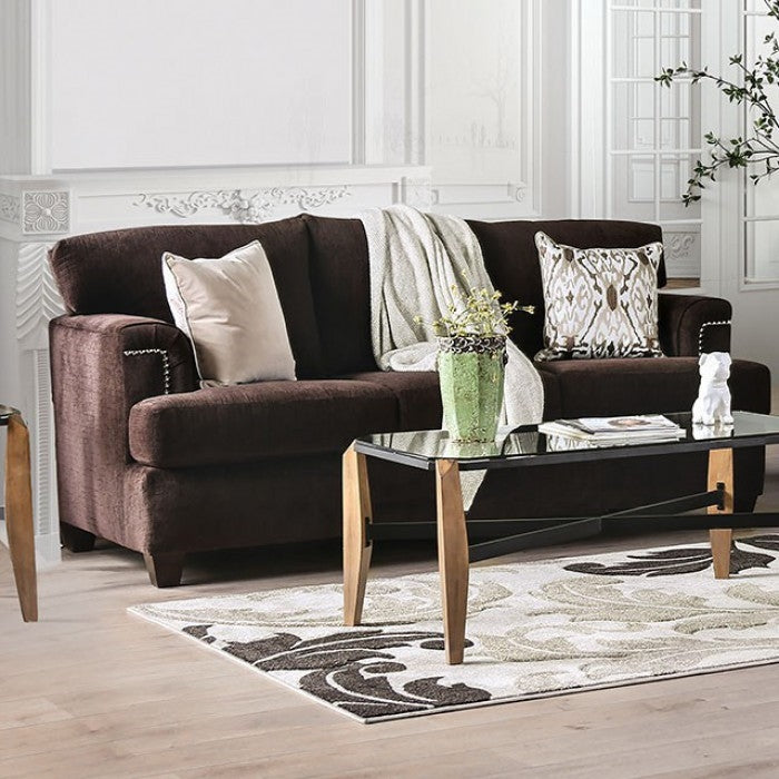 Brynlee Transitional Sofa & Loveseat in Chocolate