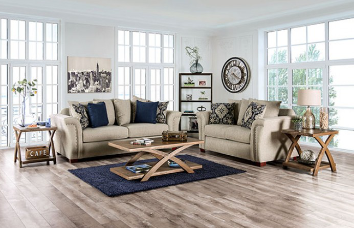 Belsize Transitional Beige Linen Sofa - Furniture of America