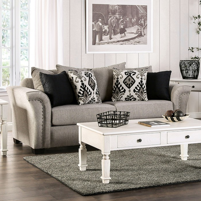 Belsize Transitional Light Taupe Linen Sofa - Furniture of America