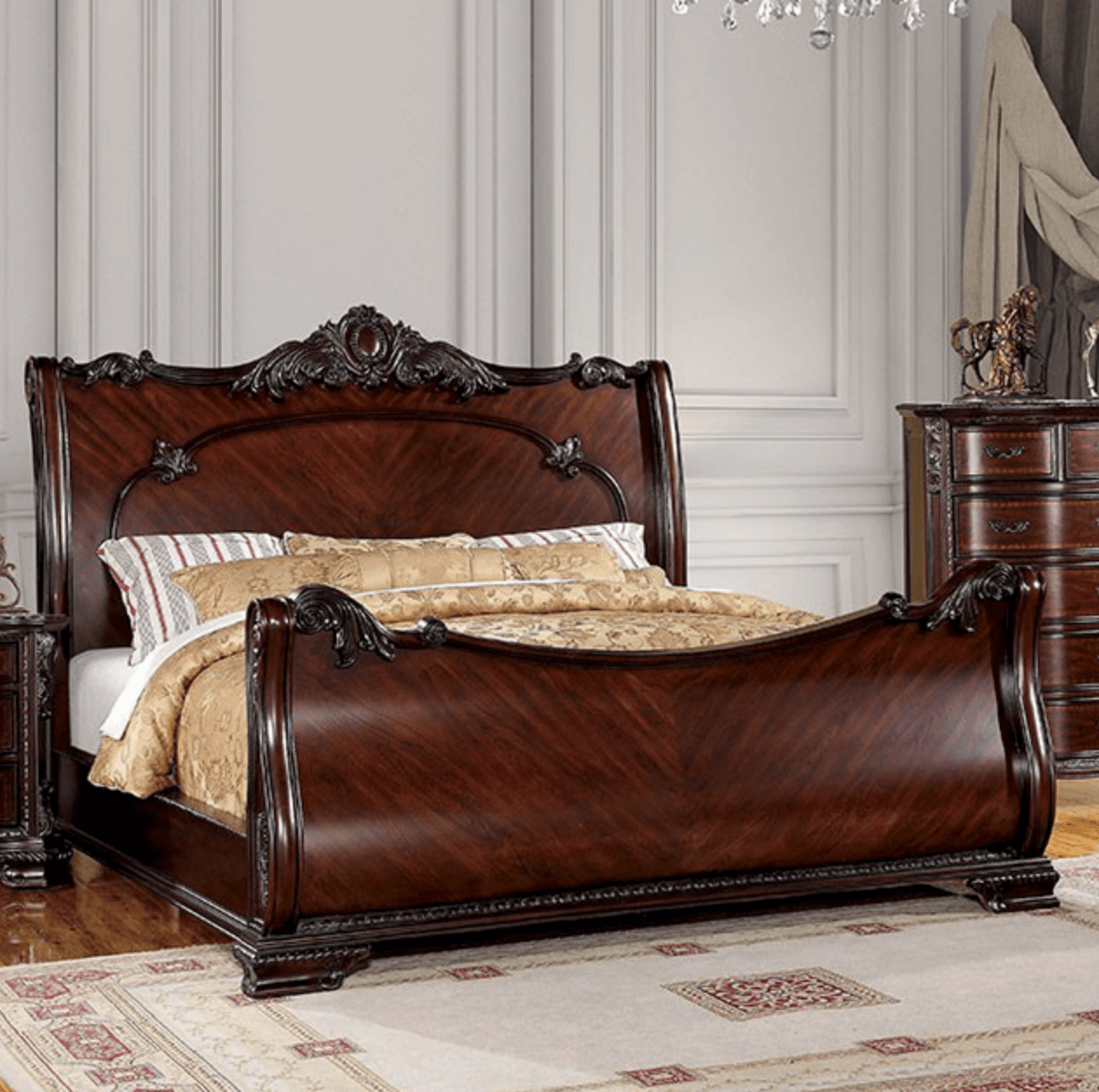 Bellefonte Collection Brown Cherry Finish King Sleigh Bed