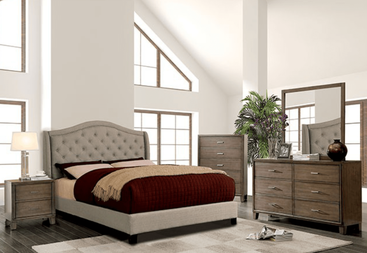 Carly Transitional Style Button Tufted King Platform Bed