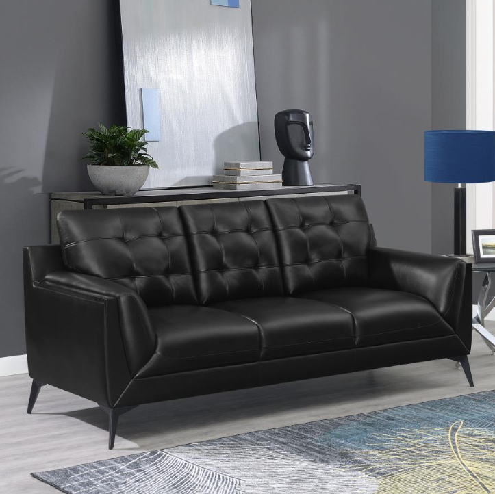 Moira Upholstered Tufted Sofa with Track Arms Black