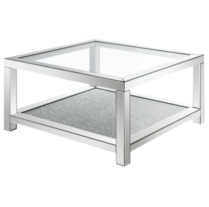 Rectangular Coffee Table with Glass Top Mirror