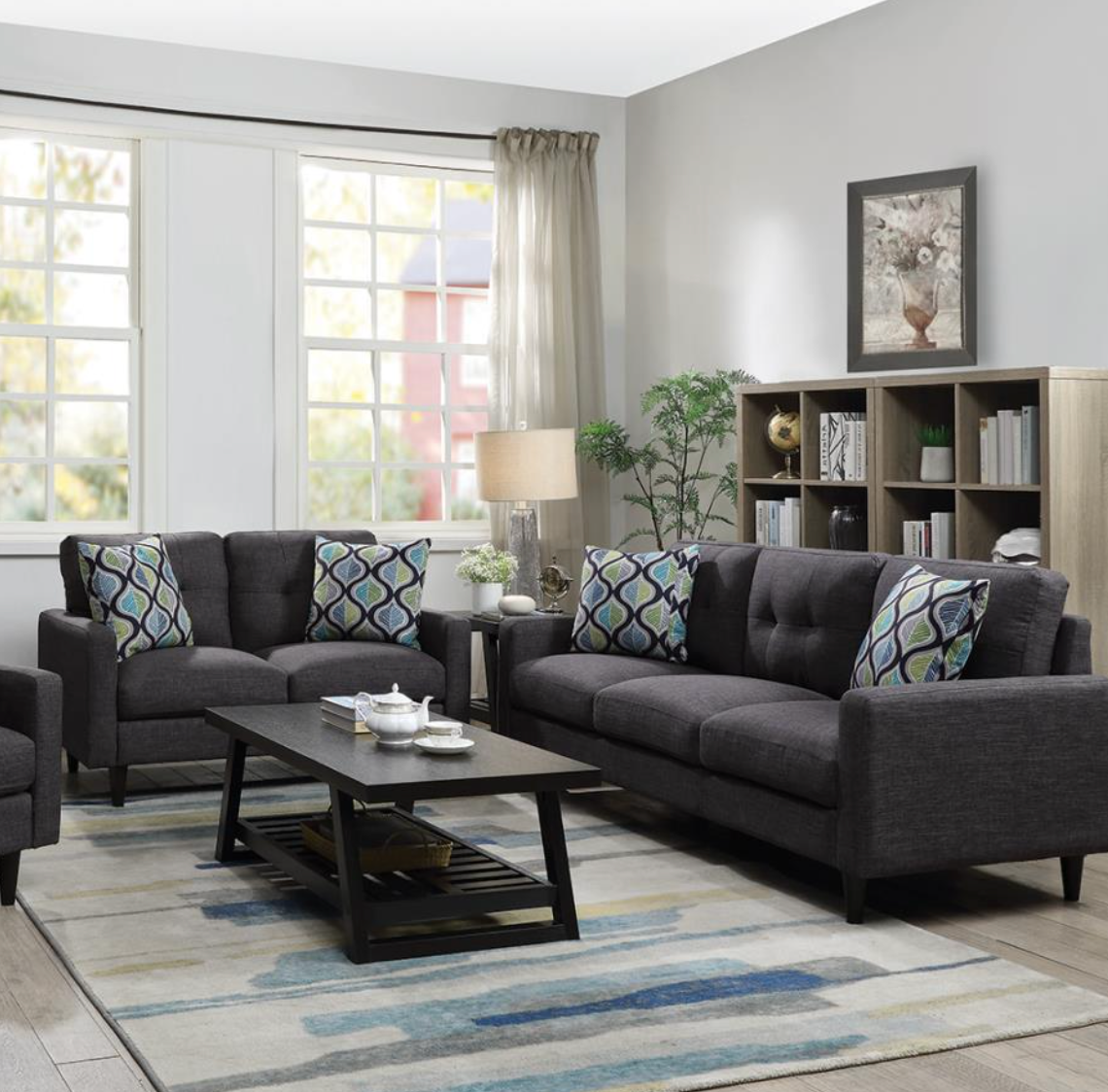 Watson Retro Style Dark Gray Upholstered Sofa & Loveseat Set