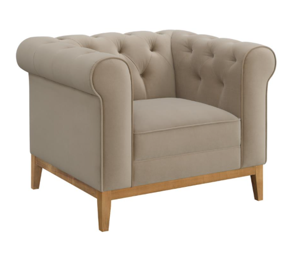 Langly Modern Chesterfield Sofa in Camel Velvet with Natural Base