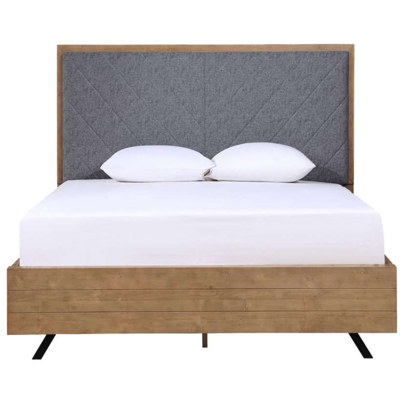 Taylor Modern King Bed in Light Honey with Upholstered Headboard