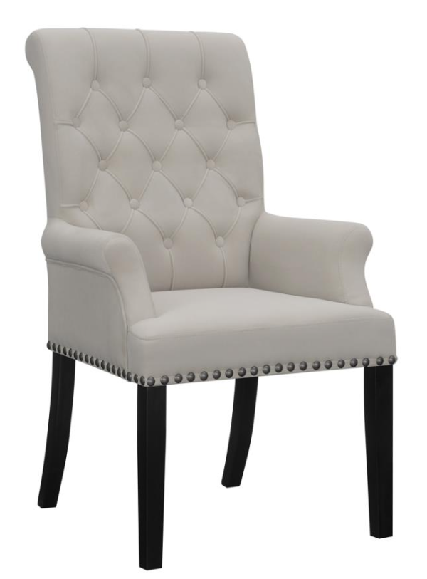 Upholstered Tufted Arm Chair with Nailhead Trim in Brown or Sand Velvet