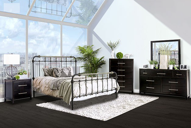 Riana Transitional Metal Bed in Antique Black