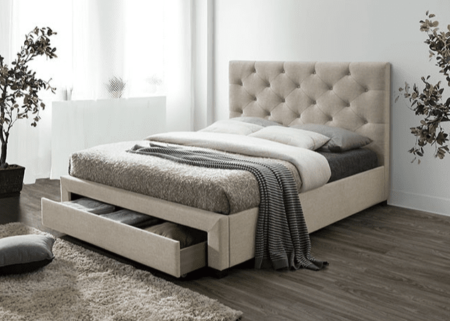 Sybella Upholstered Storage Bed in Beige