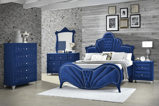 Dante Blue Velvet Upholstered Queen Bed - ACME 2421