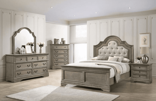 Manchester Bed with Upholstered Arched Headboard Beige and Wheat - King