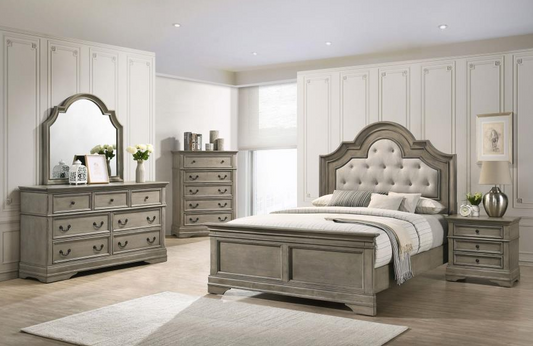 Manchester Bed with Upholstered Arched Headboard Beige and Wheat - Queen