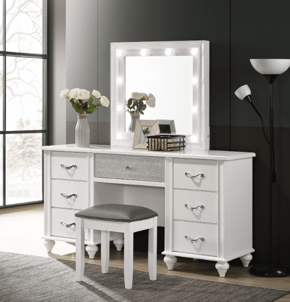 Barzini 7-Drawer Vanity Desk With Lighted Mirror White