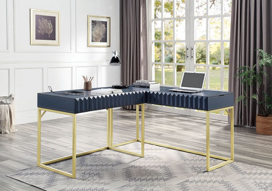 Freiburg Lift-Top Corner Desk - Antique Blue & Gold