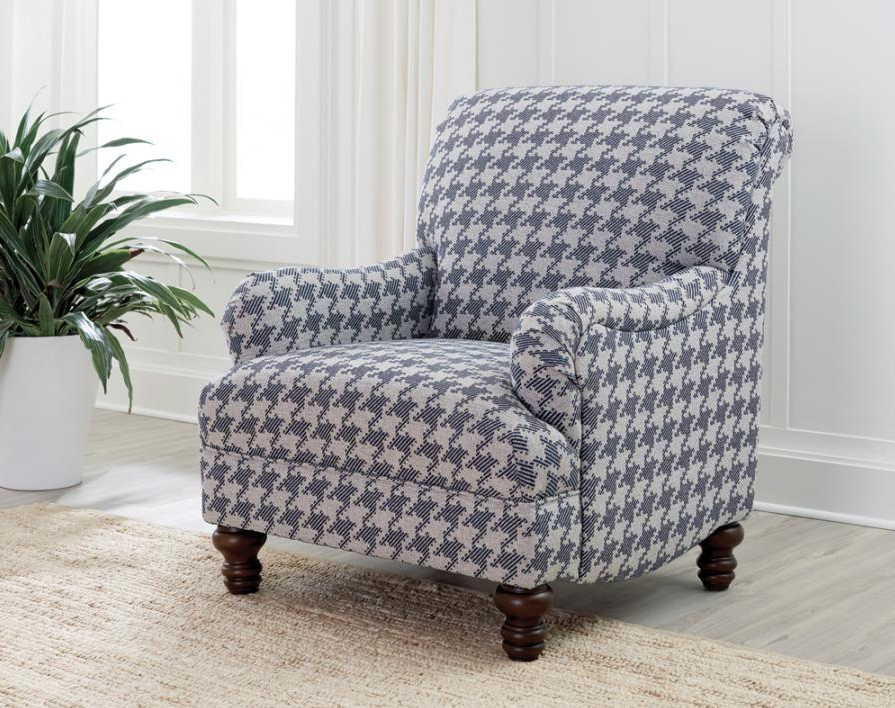 Ellena Blue Hounds Tooth Pattern Accent Chair