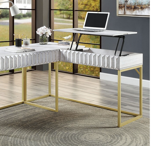 Freiburg Lift-Top Corner Desk - Antique White & Gold