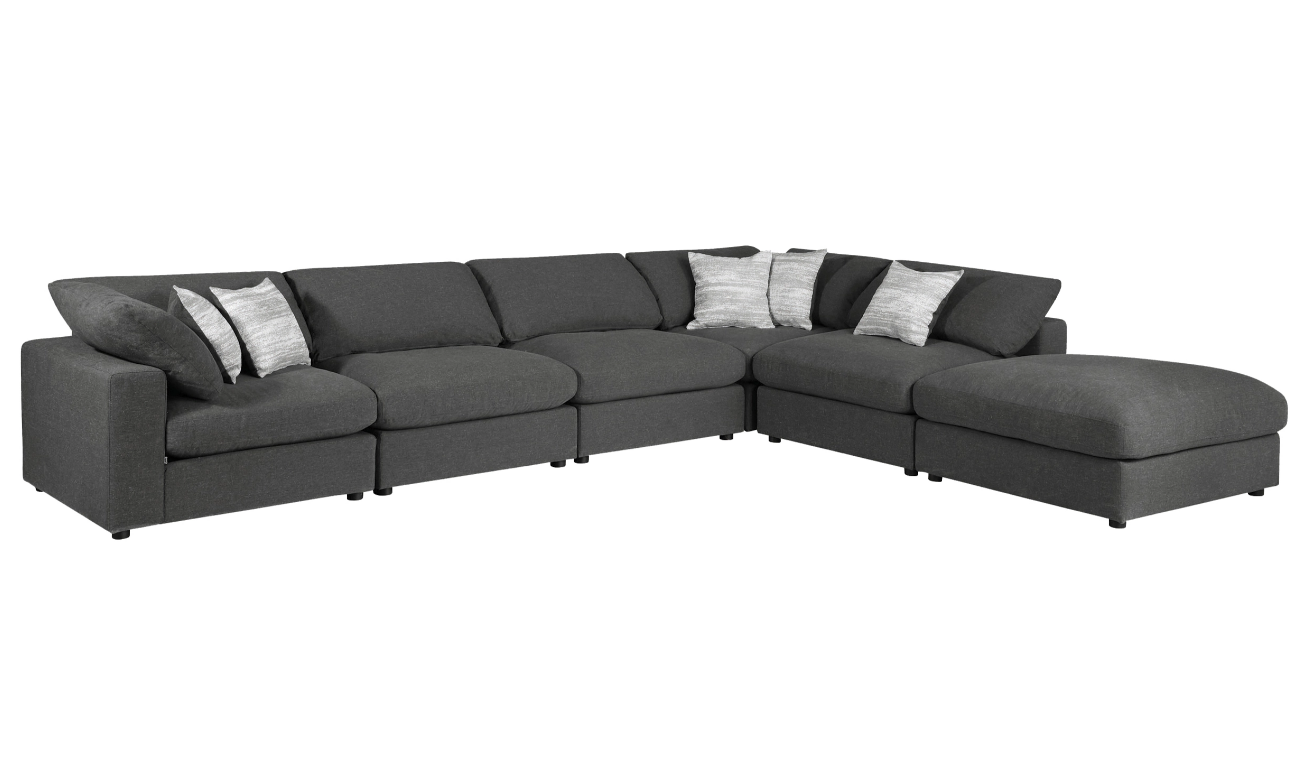 Serene Gray Linen 6-Piece Modular Sectional w- Feather Down Seating