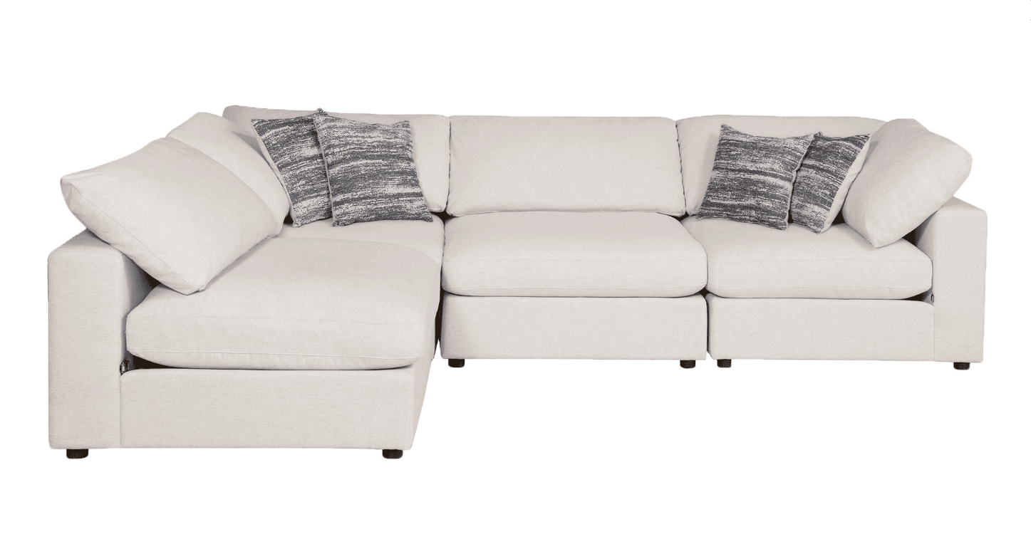 Serene Beige Linen 4-Piece Modular Sectional w- Feather Down Seating