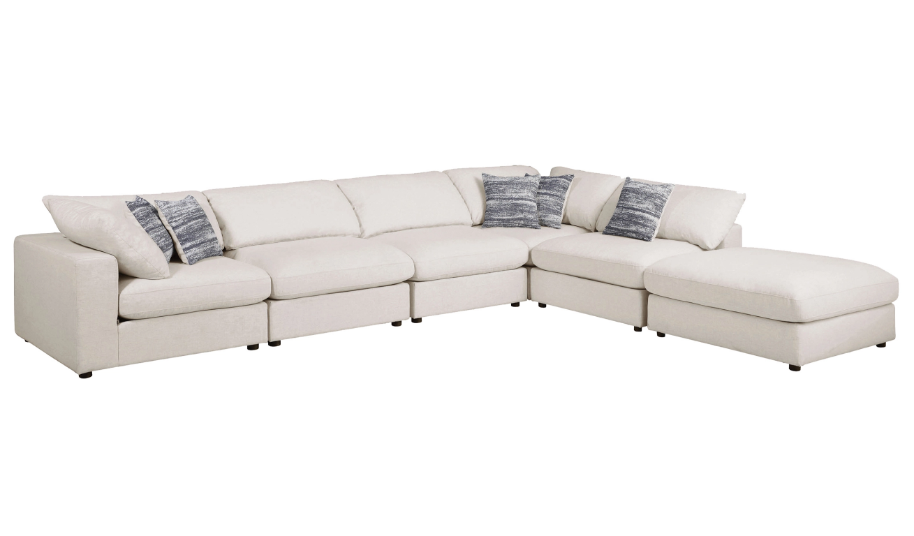 Serene Beige Linen 6-Piece Modular Sectional w- Feather Down Seating