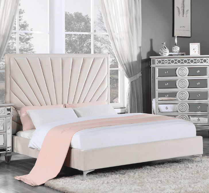 ACME Faiz Queen Bed, Beige Velvet BD00957Q