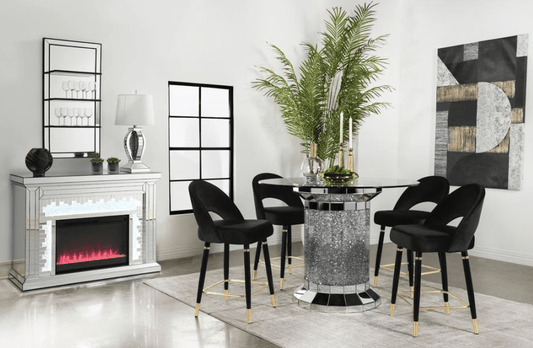 Ellie 5-piece Pedestal Counter Height Dining Room Set Mirror and Black