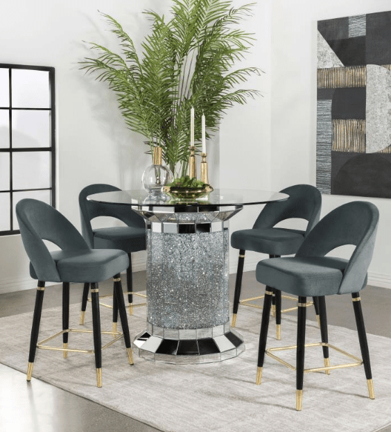 Ellie 5-piece Pedestal Counter Height Dining Room Set Mirror and Gray
