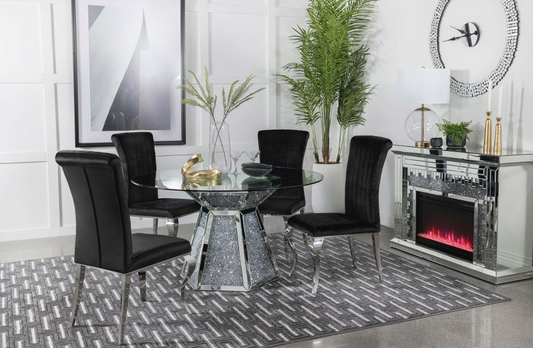 Quinn 5-piece Hexagon Pedestal Dining Room Set Mirror and Black