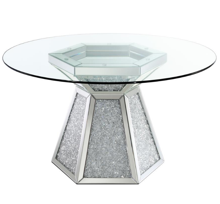 Quinn 5-piece Hexagon Pedestal Dining Room Set Mirror and Black