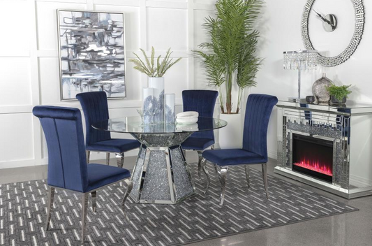 Quinn 5-piece Hexagon Pedestal Dining Room Set Mirror and Black