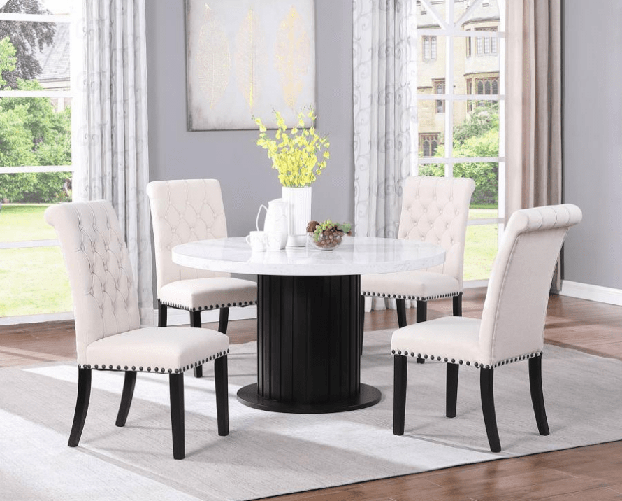Sherry 5-piece Round Dining Set with Sand Velvet Chairs