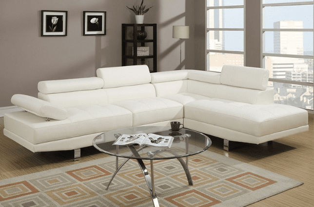 Jetson Modern Faux Leather Sectional with Adjustable Headrests - White