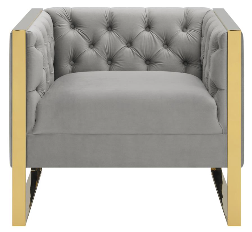 Eastbrook Glam Style Sofa in Light Grey Velvet with Gold Base