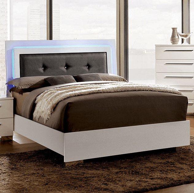 Clementine Glossy White King Bed with LED Lighting