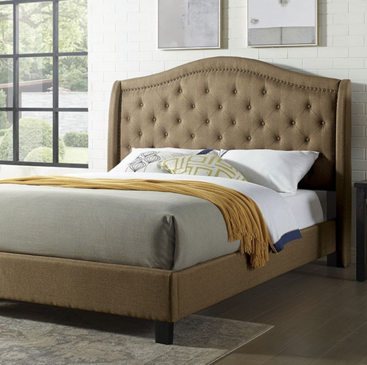 Carly Transitional Style Button Tufted Queen Platform Bed