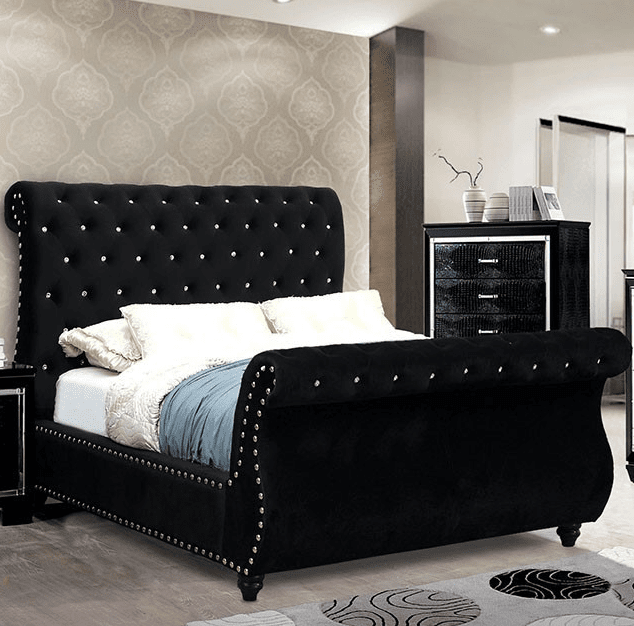 Noella Upholstered Sleigh Bed in Black