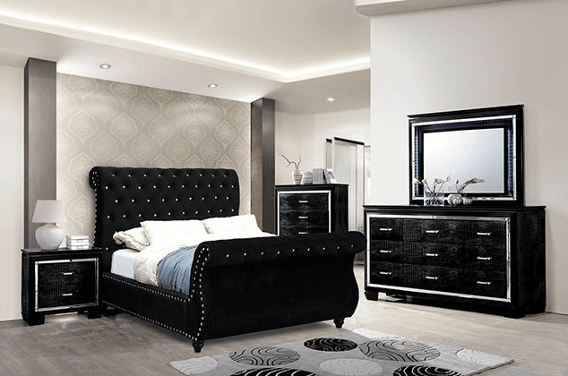 Noella Upholstered Sleigh Bed in Black