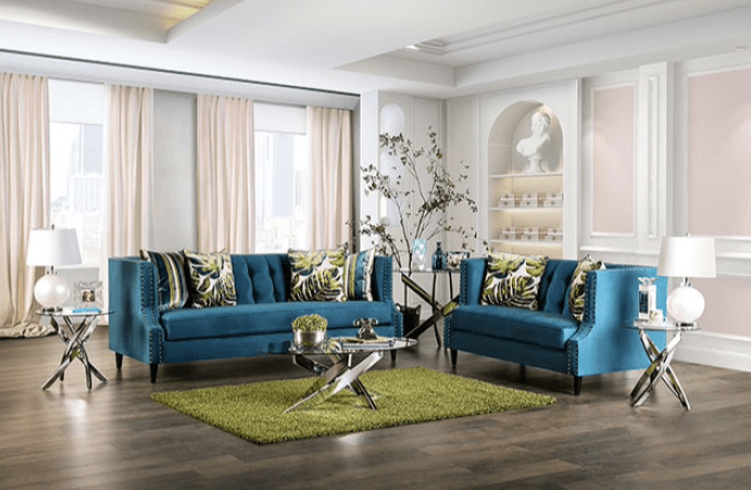 Azuletti Transitional Velvet Sofa in Dark Teal