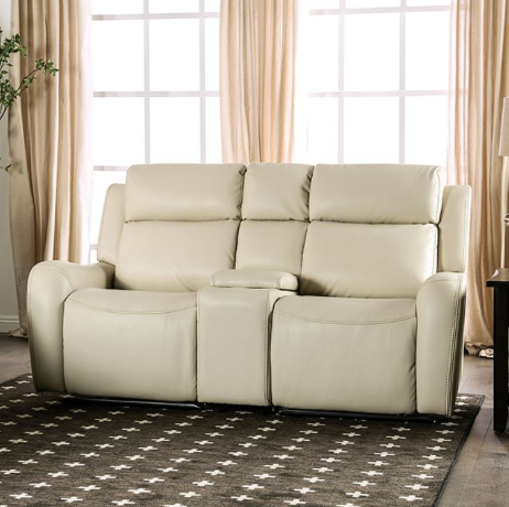 Barclay Beige Leatherette Power Motion Sofa - Furniture of America