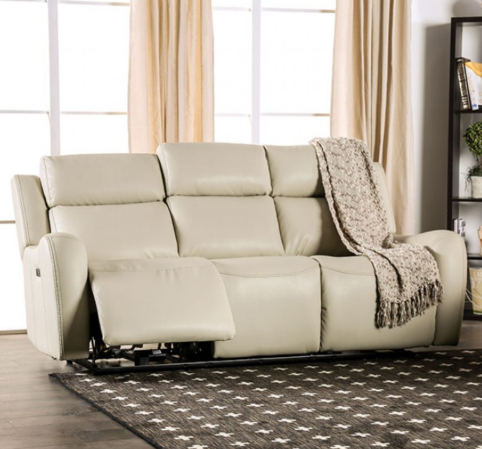 Barclay Beige Leatherette Power Motion Sofa - Furniture of America