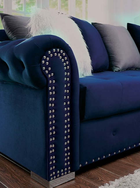 Wilmington Studded Velvet Glam Sectional in Blue