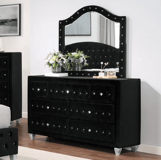 Zohar Velvet Glam 7-Drawer Dresser with Crystal Knobs - Furniture of America - Finally Home Furnishings LLC