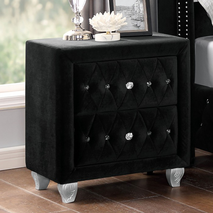 Zohar Velvet Glam Nightstand with Crystal Knobs - Furniture of America