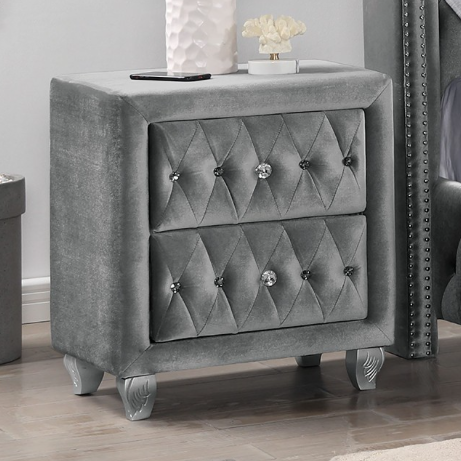 Zohar Velvet Glam Nightstand with Crystal Knobs - Furniture of America