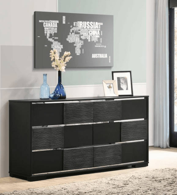 Blacktoft Chambered Trim Dresser in Black - Finally Home Furnishings LLC