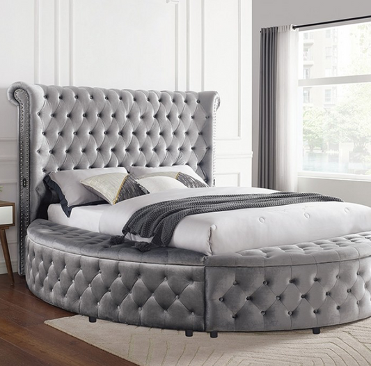 Sansom Gray Velvet Queen Glam Bed - Furniture of America