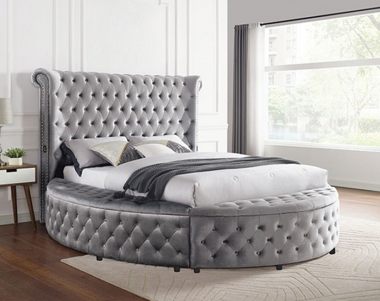 Sansom Gray Velvet Queen Glam Bed - Furniture of America